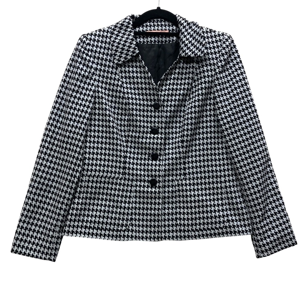 Vintage Nicola "Designed in Italy" Blazer, Size 6, Houndstooth Black & Gray Boxy